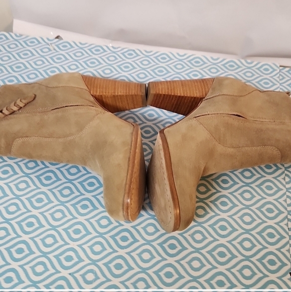 Joie bootie tan leather Saude Wood Stacked Heels Classic - Picture 4 of 9